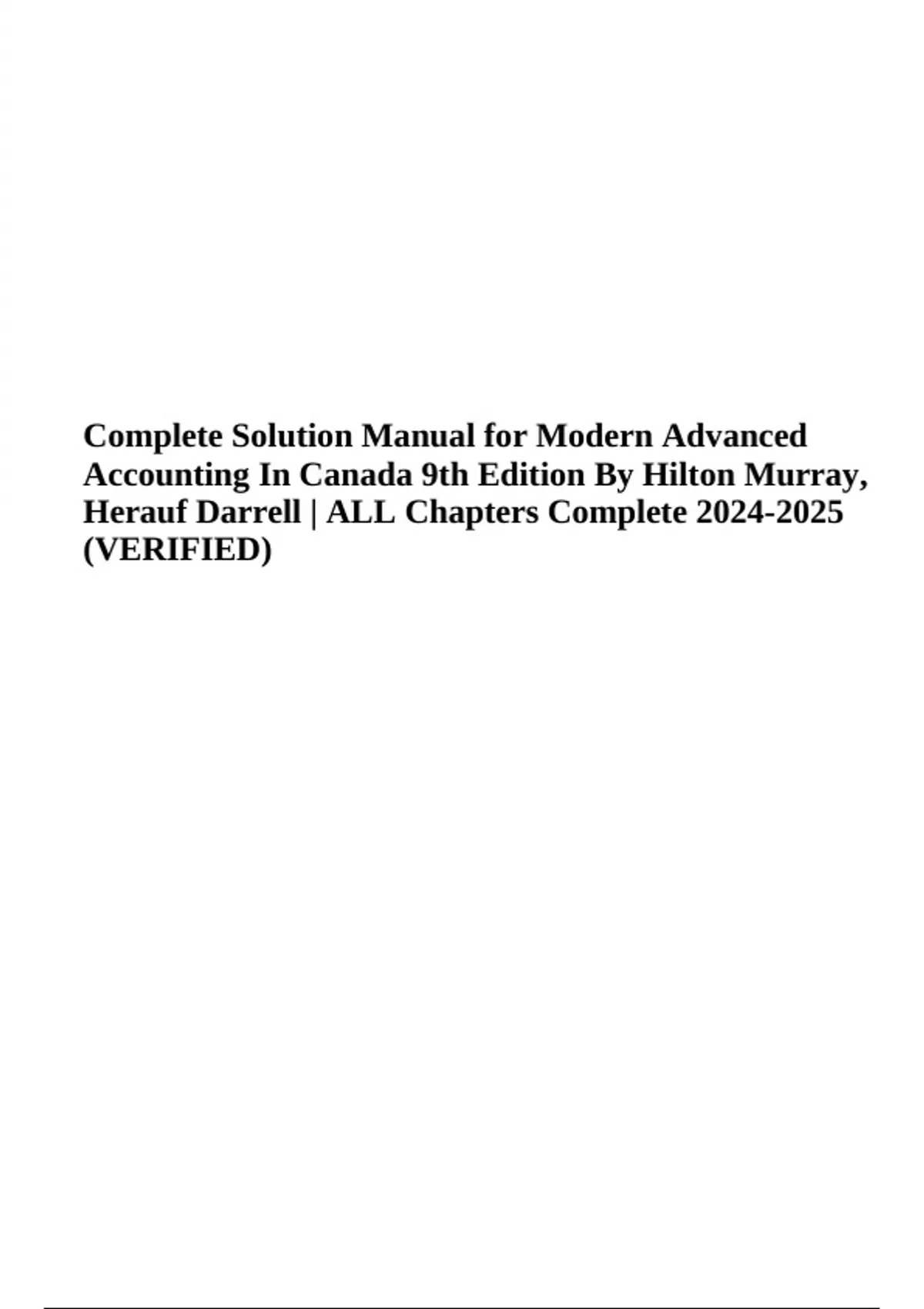 Solution Manual For Modern Advanced Accounting In Canada 9th Edition By