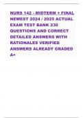  RATIONALES VERIFIED ANSWERS ALREADY GRADED A+NURS 142 - MIDTERM + FINAL NEWEST 2024 / 2025 ACTUAL EXAM TEST BANK 230 QUESTIONS AND CORRECT DETAILED ANSWERS WITH