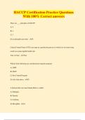 HACCP Certification Practice Questions With 100&percnt; Correct answers