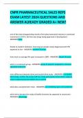 CNPR PHARMACEUTICAL SALES REPS EXAM LATEST 2024 QUESTIONS AND ANSWER ALREADY GRADED A&plus; NEW&excl; 