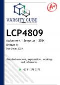 LCP4809 Assignment 1 &lpar;DETAILED ANSWERS&rpar; Semester 1 2024 - DISTINCTION GUARANTEED