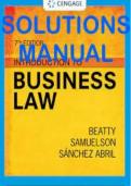 Solution Manual For  SM Introduction to Business Law, 7th Edition Jeffrey F. Beatty Susan S. Samuelson Patricia Sanchez Abril, ISBN: 9780357717189; Chapter(1-31)