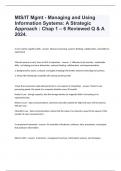 MIS/IT Mgmt - Managing and Using Information Systems: A Strategic Approach : Chap 1 – 6 Reviewed Q & A 2024.