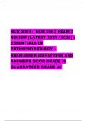 NUR 2063 &sol;  NUR 2063 EXAM 2 REVIEW &lpar;LATEST 2024 &sol; 2025&rpar; &colon; ESSENTIALS OF PATHOPHYSIOLOGY  -  RASMUSSEN QUESTIONS AND ANSWERS GOOD GRADE IS GUARANTEED GRADE A&plus; 