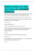 Mastery Exam, Car Sales Test Colorado Complete Solutions
