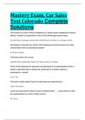 Mastery Exam&comma; Car Sales Test Colorado Complete Solutions