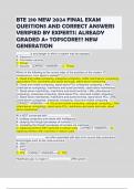 BTE 210 NEW 2024 FINAL EXAM QUESTIONS AND CORRECT ANSWERS VERIFIED BY EXPERTS&vert; ALREADY GRADED A&plus; TOPSCORE&excl;&excl;&excl; NEW GENERATION
