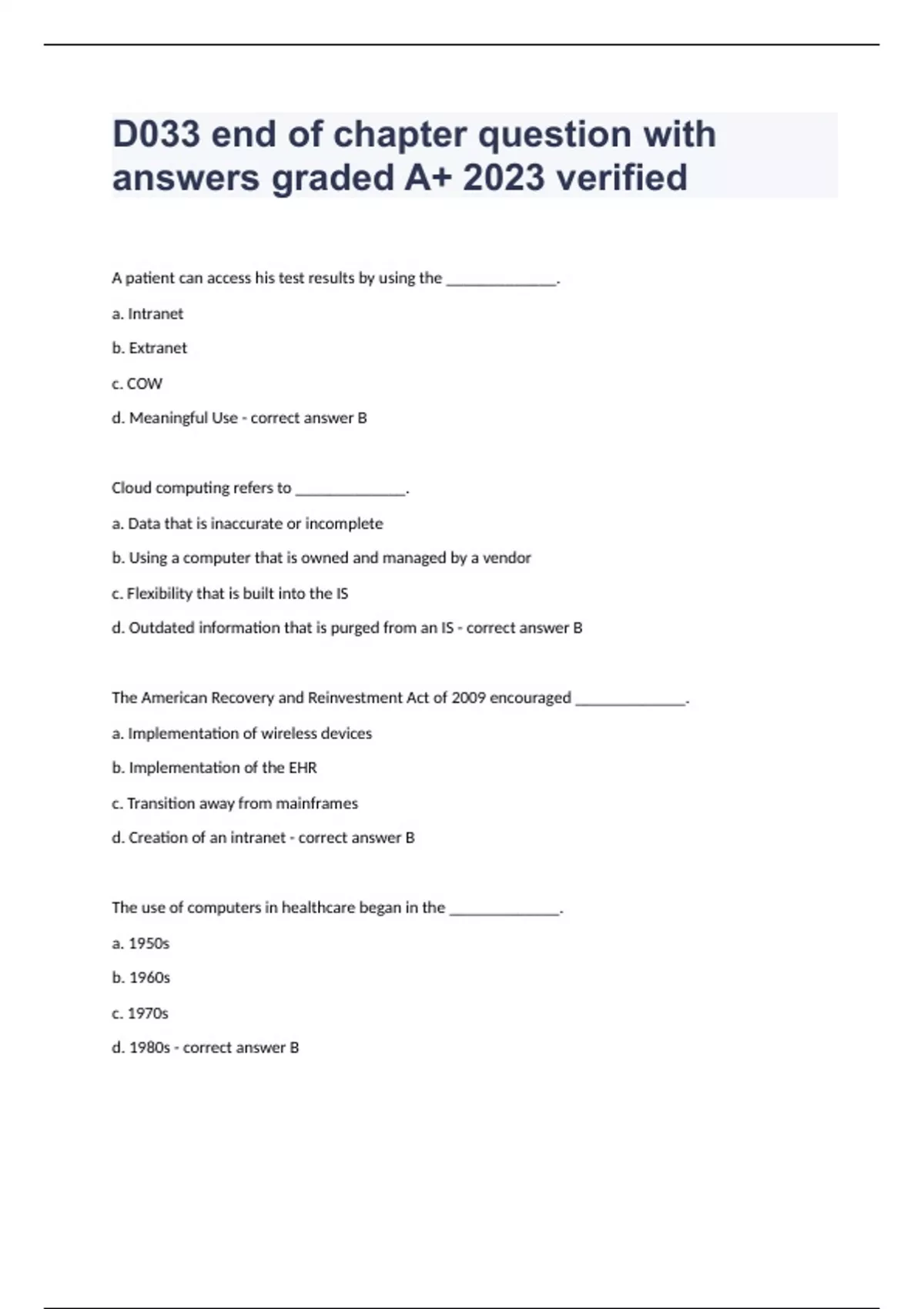 D033 end of chapter question with answers graded A+ 2024 - WGU - Stuvia US