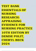 Test bank essentials of nursing research appraising evidence for nursing practice 10th edition by denise polit cheryl beck / All chapters Complete / 2024 Rated A+