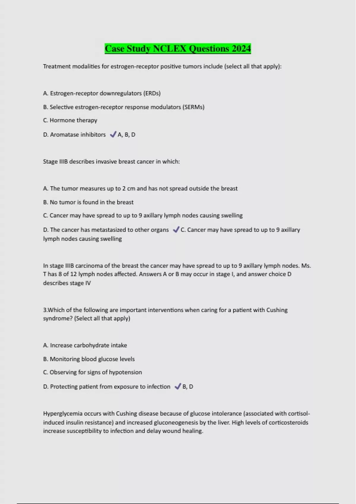 Case Study NCLEX Questions 2024 Case Study NCLEX Stuvia US