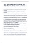 Intro to Psychology - Final Exam with 100&percnt; Correct Question and Answers&period;