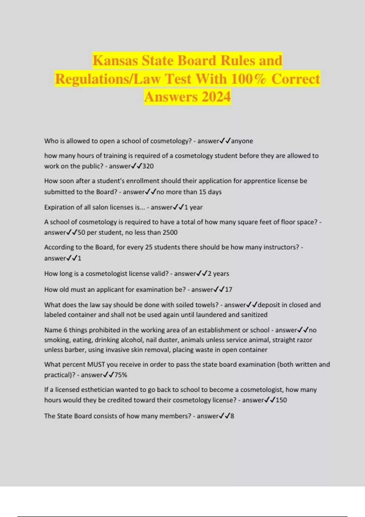 Kansas State Board Rules and Regulations/Law Test With 100 Correct