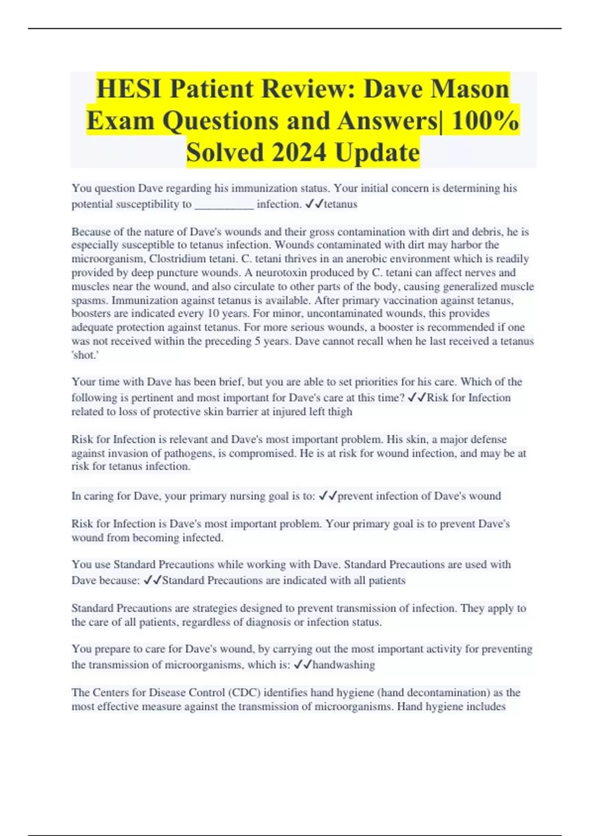 HESI Patient Review: Dave Mason Exam Questions and Answers| 100% Solved ...