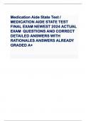 Medication Aide State Test &sol; MEDICATION AIDE STATE TEST FINAL EXAM NEWEST 2024 ACTUAL EXAM QUESTIONS AND CORRECT DETAILED ANSWERS WITH RATIONALES ANSWERS ALREADY GRADED A&plus;