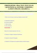 FIREFIGHTER 1 PRACTICE TEST EXAM  &vert; QUESTIONS & ANSWERS &lpar;VERIFIED&rpar; &vert;  LATEST UPDATE &vert; GRADED A&plus;