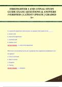 FIREFIGHTER 1 AND 2 FINAL STUDY  GUIDE EXAM &vert; QUESTIONS & ANSWERS  &lpar;VERIFIED&rpar; &vert; LATEST UPDATE &vert; GRADED  A&plus;