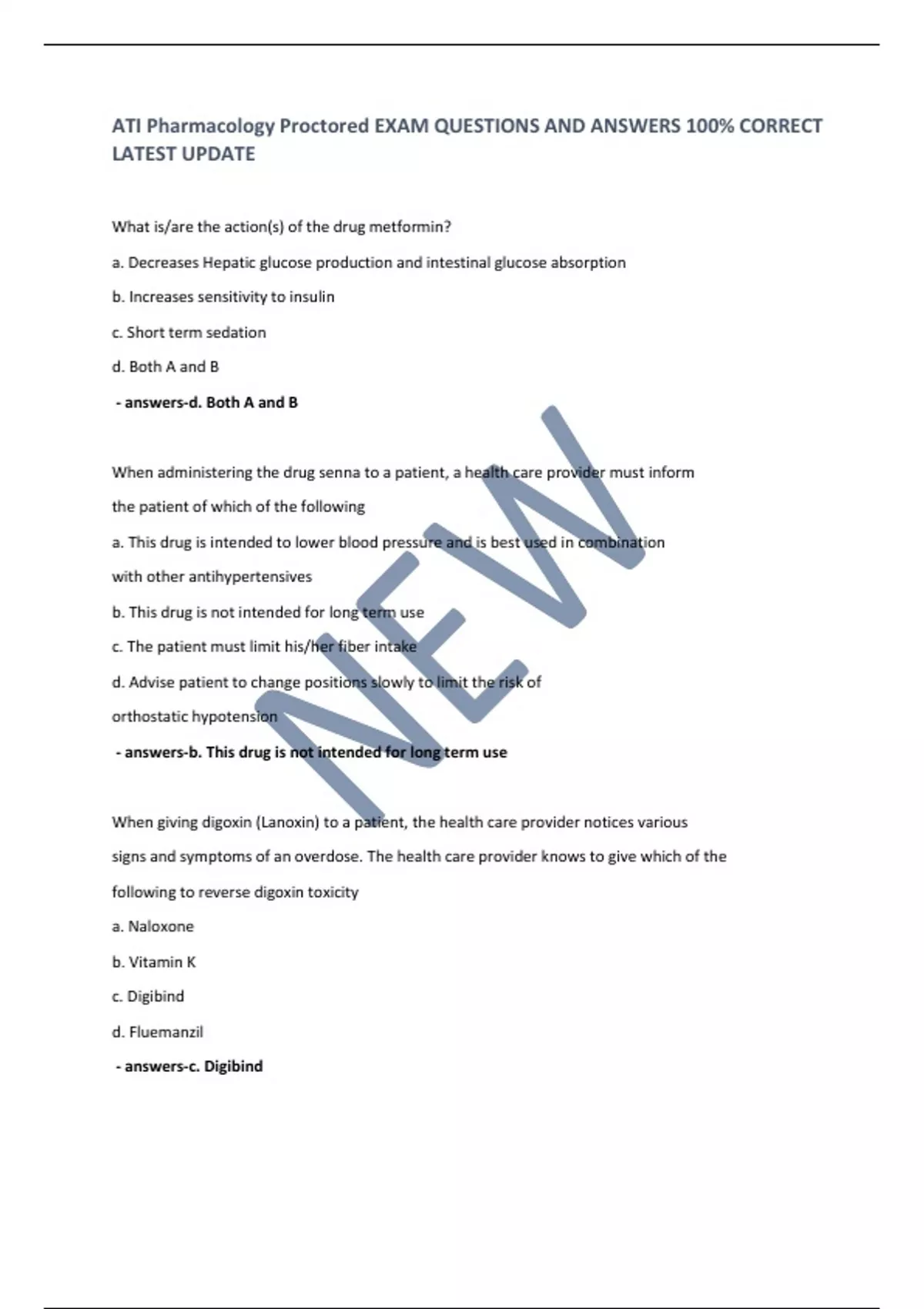 ATI Pharmacology Proctored EXAM QUESTIONS AND ANSWERS 100% CORRECT ...