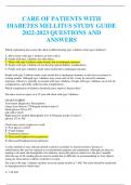 CARE OF PATIENTS WITH DIABETES MELLITUS STUDY GUIDE 2024 QUESTIONS AND ANSWERS