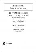 Instructor's Solution Manual for Finite Mathematics And Its Applications 13th Edition by Larry J. Goldstein, David I. Schneider, Martha J. Siegel , Jill Simmons 2023 Complete Guide A+