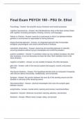 Final Exam PSYCH 100 - PSU Dr. Elliot Questions and Answers 2024