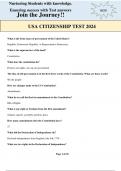 USA CITIZENSHIP TEST 2024&sol;&sol;Questions with Correct Answers&sol; EXAM QUESTIONS &ANSWERS GRADED A&plus;