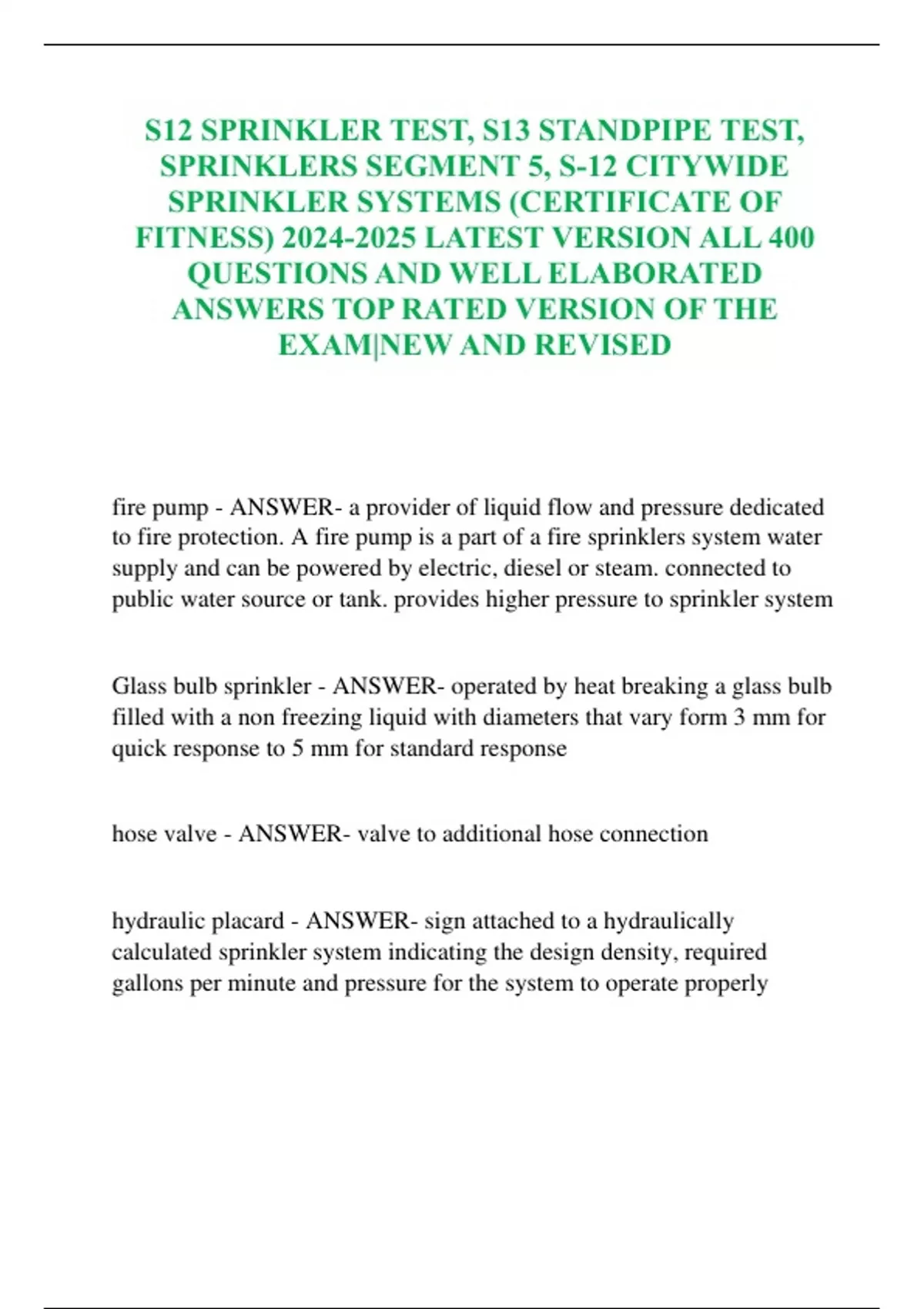 S12 SPRINKLER TEST, S13 STANDPIPE TEST, SPRINKLERS SEGMENT 5, S12