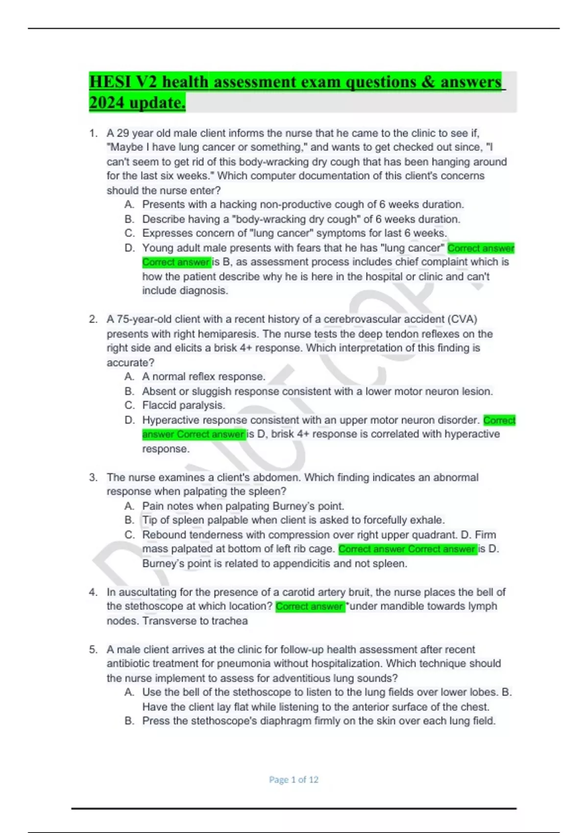 HESI V2 health assessment exam questions & answers 2024 update ...