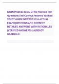 CFRN Practice Test &sol; CFRN Practice Test  Questions And Correct Answers Verified STUDY GUIDE NEWEST 2024 ACTUAL  EXAM QUESTIONS AND CORRECT  DETAILED ANSWERS WITH RATIONALES  &lpar;VERIFIED ANSWERS&rpar; &vert;ALREADY  GRADED A&plus;
