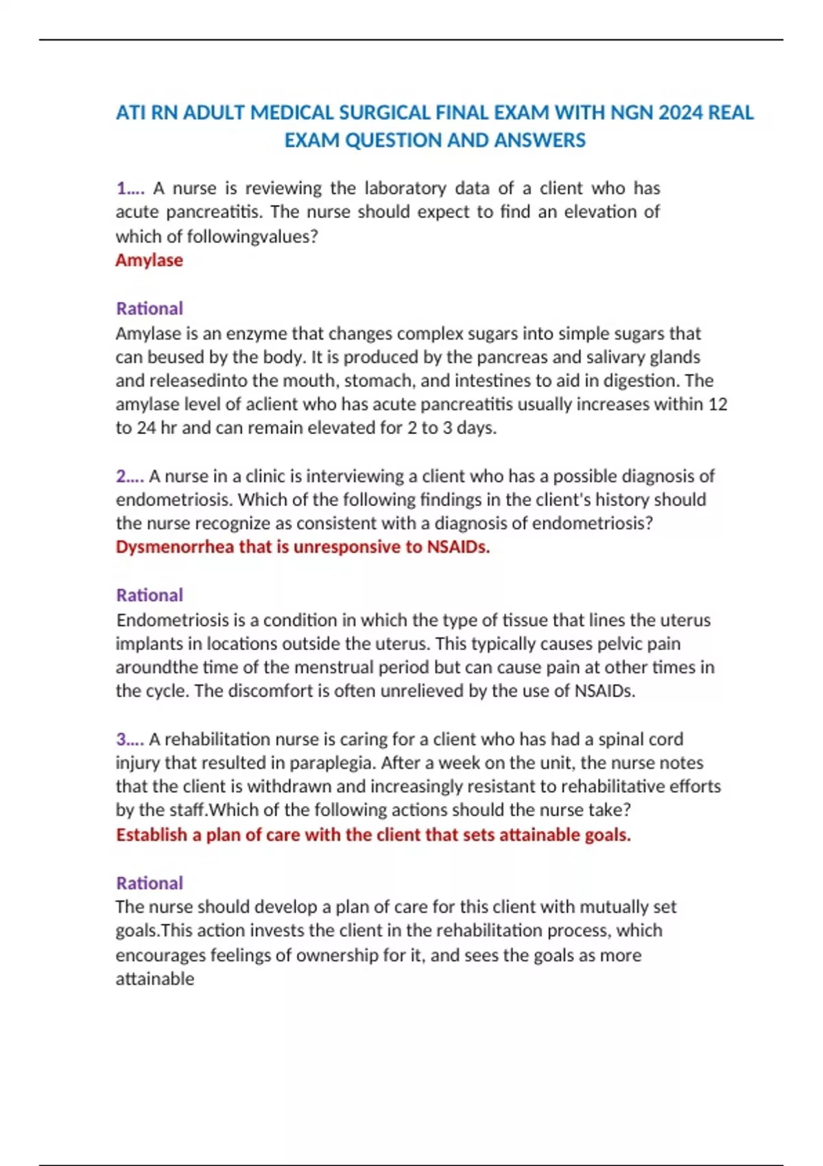 ATI RN ADULT MEDICAL SURGICAL FINAL EXAM WITH NGN 2024 REAL EXAM