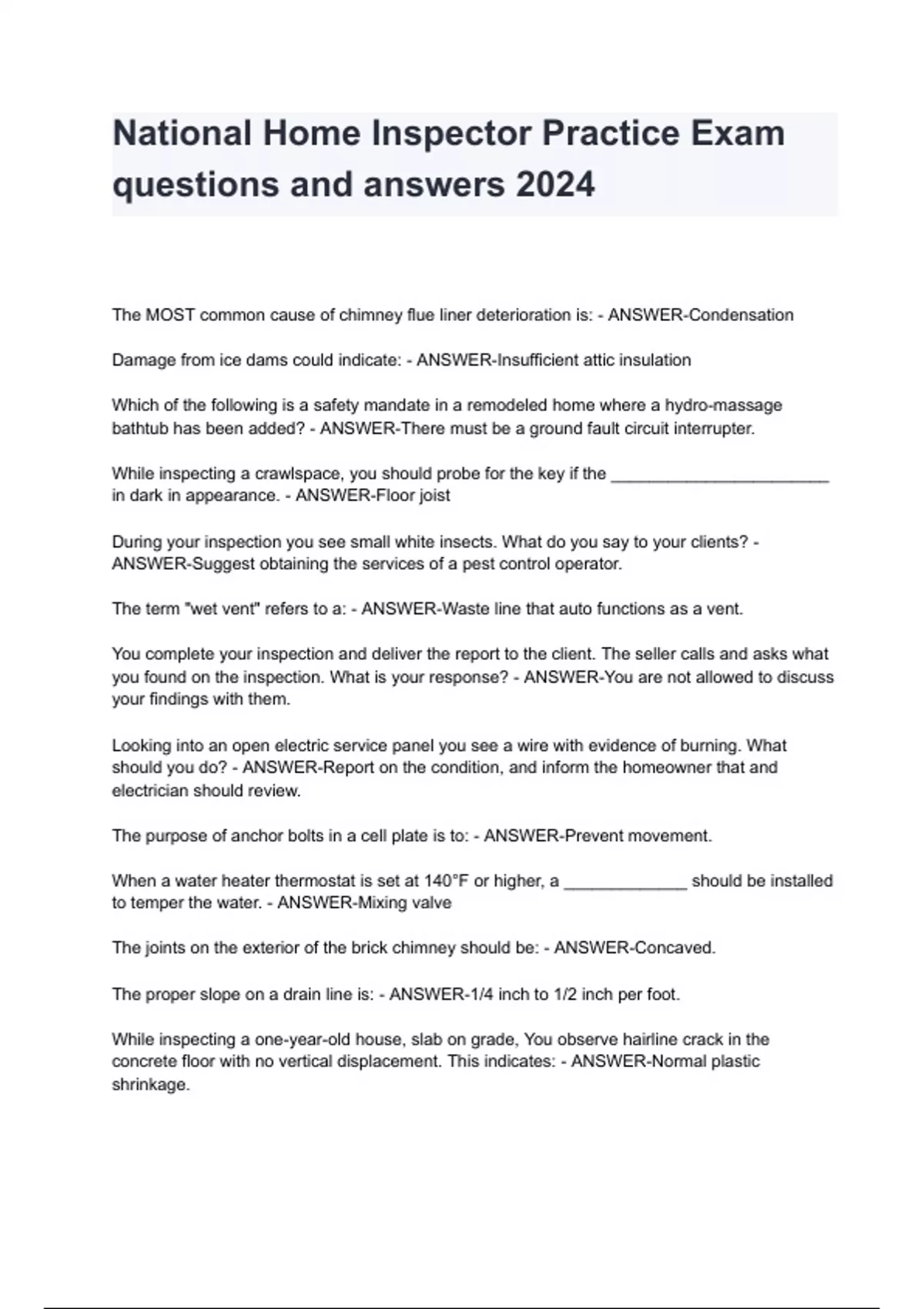 NATIONAL HOME INSPECTOR EXAM QUESTIONS visual data 8