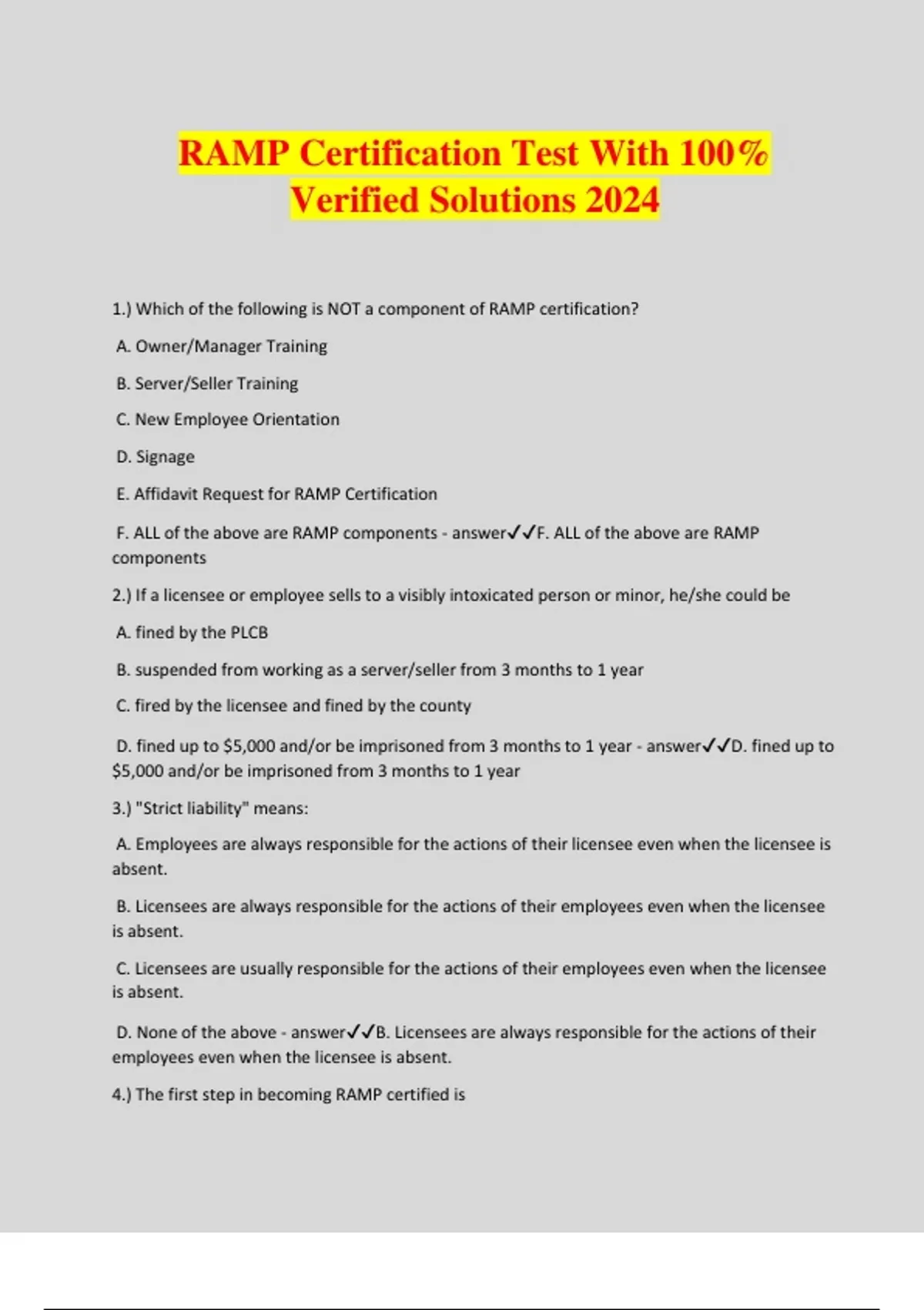 RAMP Certification Test With 100 Verified Solutions 2024 Ramp Stuvia US