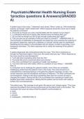 Psychiatric&sol;Mental Health Nursing Exam 1practice questions & Answers&lpar;GRADED A&rpar;