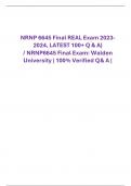 NRNP 6645 Final REAL Exam 20232024, LATEST 100+ Q & A) / NRNP6645 Final Exam: Walden University | 100% Verified Q & A |                                 The advanced practice psychiatric nurse encourages a patient with gambling addiction to develop a relap