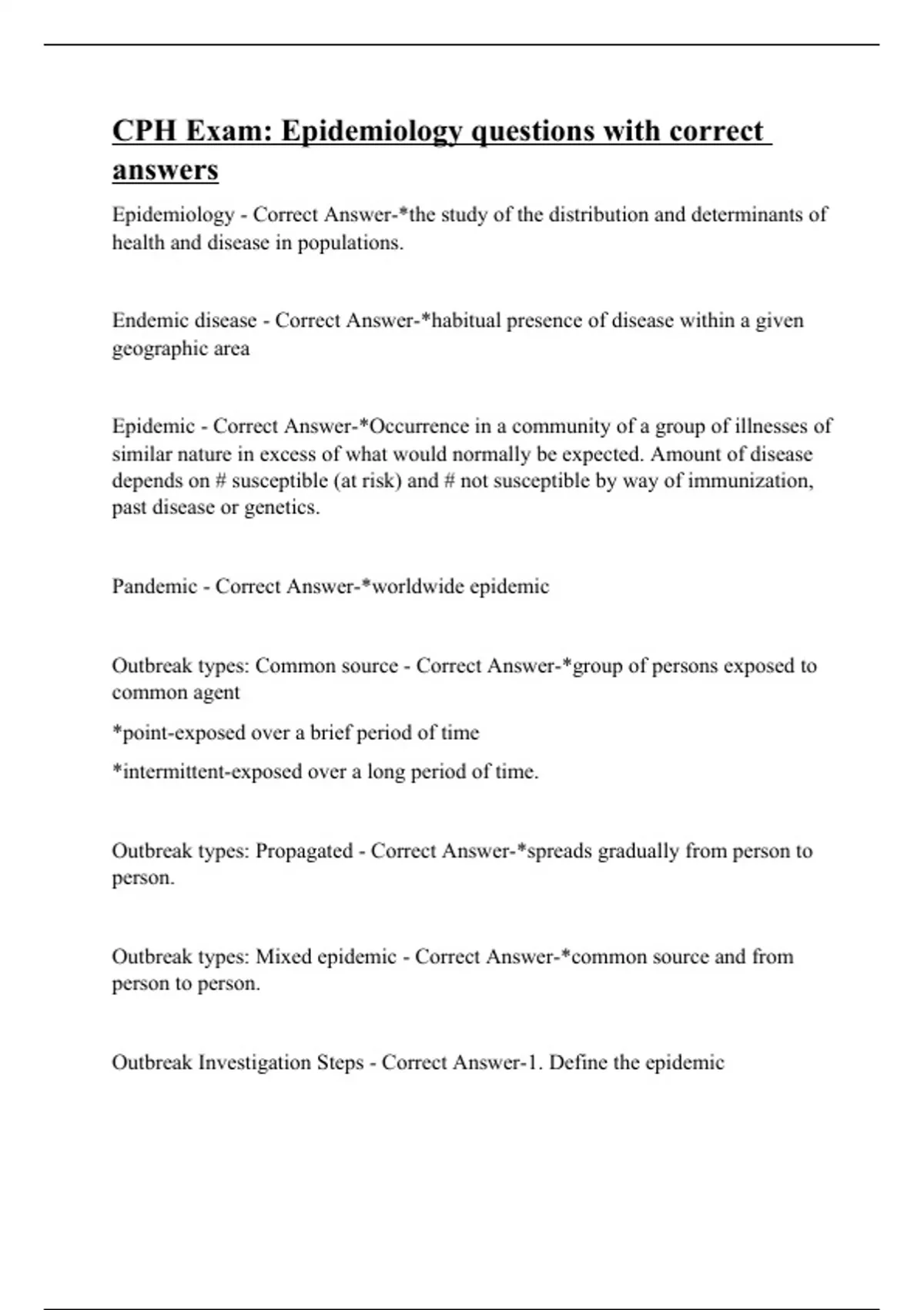 CPH Exam Epidemiology questions with correct answers CPH Certified