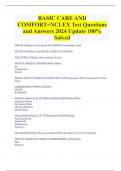 BASIC CARE AND  COMFORT&equals;NCLEX Test Questions  and Answers 2024 Update 100&percnt;  Solved