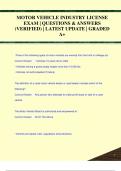 MOTOR VEHICLE INDUSTRY LICENSE  EXAM &vert; QUESTIONS & ANSWERS  &lpar;VERIFIED&rpar; &vert; LATEST UPDATE &vert; GRADED  A&plus;