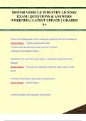 MOTOR VEHICLE INDUSTRY LICENSE  EXAM &vert; QUESTIONS & ANSWERS  &lpar;VERIFIED&rpar; &vert; LATEST UPDATE &vert; GRADED  A&plus;