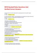NFHS Baseball Rules Questions And  Verified Correct Answers