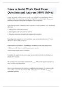 Intro to Social Work Final Exam Questions and Answers 100&percnt; Solved 