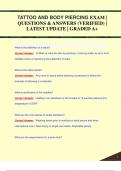 TATTOO AND BODY PIERCING EXAM &vert;  QUESTIONS & ANSWERS &lpar;VERIFIED&rpar; &vert;  LATEST UPDATE &vert; GRADED A&plus;