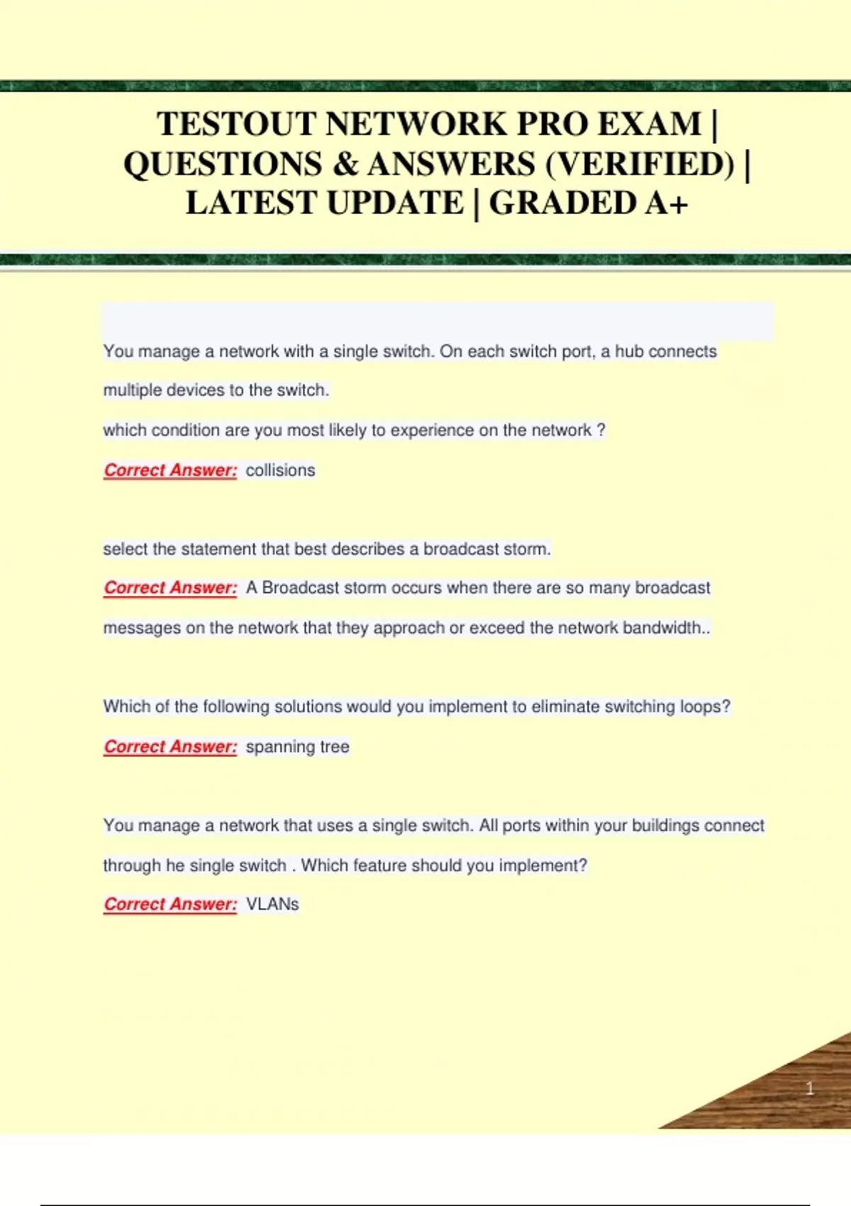 TESTOUT NETWORK PRO EXAM QUESTIONS & ANSWERS (VERIFIED) LATEST