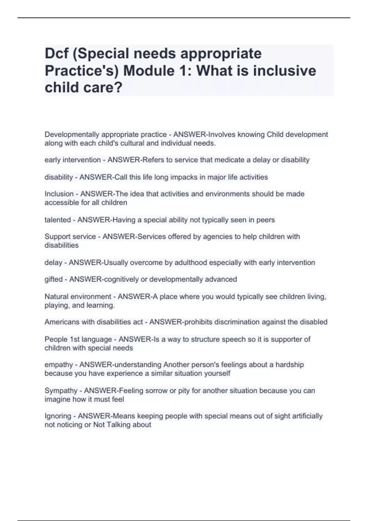 Dcf (Special needs appropriate Practice's) Module 1 What is inclusive