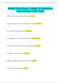 Safety Final Exam - OSHA 10 Questions  and Answers 100&percnt; Pass