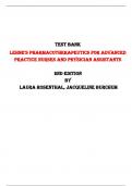 Test Bank for Lehne’s Pharmacotherapeutics for Advanced Practice Nurses and Physician Assistants 2nd Edition by Laura Rosenthal, Jacqueline Burchum  |All Chapters,  2024|