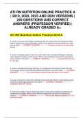 ATI RN NUTRITION ONLINE PRACTICE A | 2019, 2020, 2023 AND 2024 VERSIONS | 240 QUESTIONS AND CORRECT ANSWERS (PROFESSOR VERIFIED) | ALREADY GRADED A+