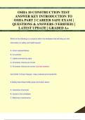 OSHA 10 CONSTRUCTION TEST  ANSWER KEY INTRODUCTION TO  OSHA PART 2 CAREER SAFE EXAM &vert;  QUESTIONS & ANSWERS &lpar;VERIFIED&rpar; &vert;  LATEST UPDATE &vert; GRADED A&plus;