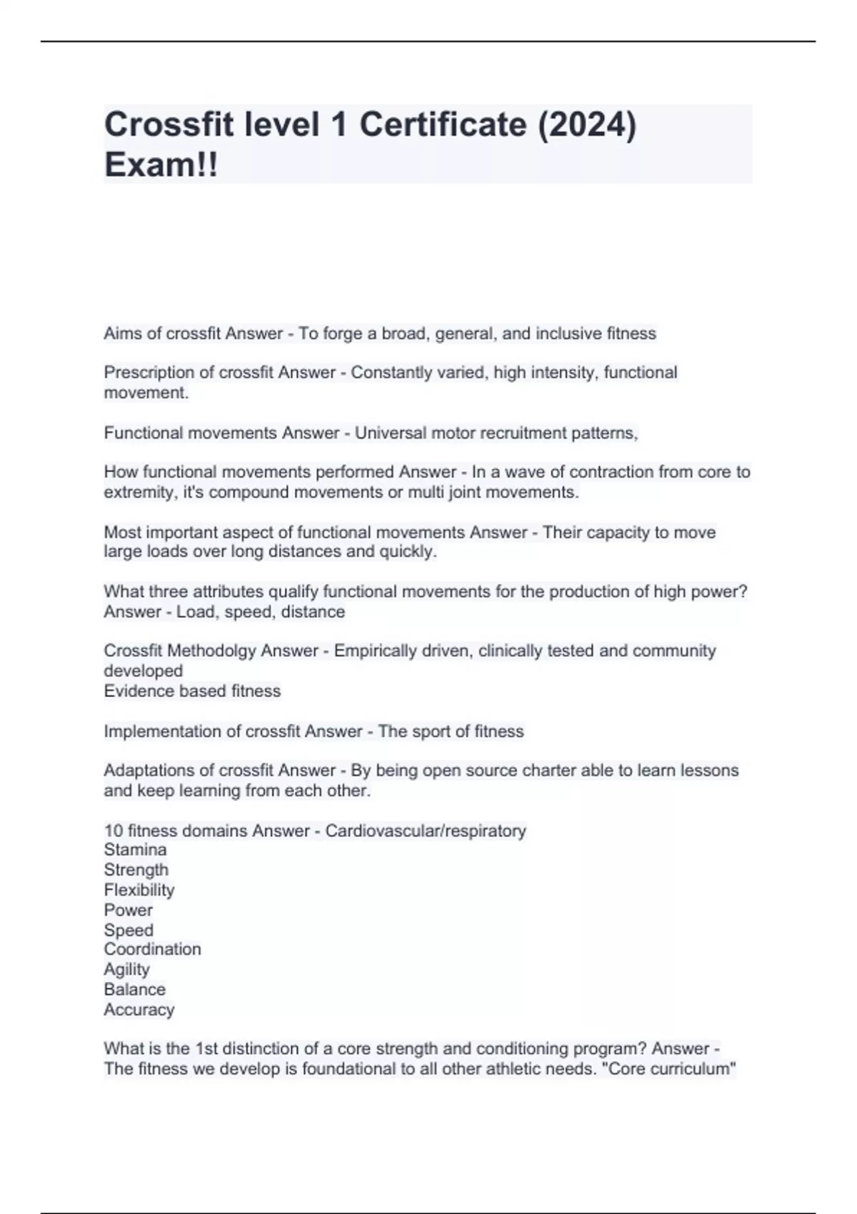 Crossfit level 1 Certificate (2024) Exam!! CrossFit level 1