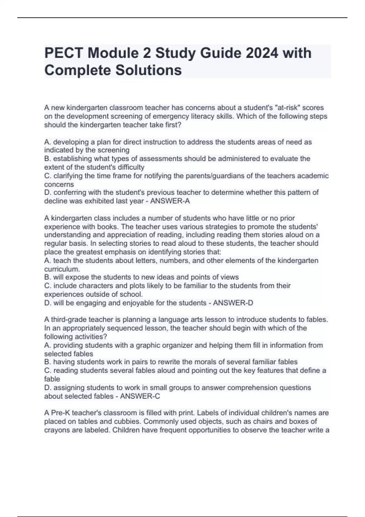 PECT Module 2 Study Guide 2024 with Complete Solutions - PECT Module 2 ...