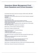 Hazardous Waste Management Final Exam Questions and Correct Answers