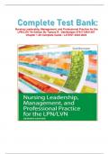 Complete Test Bank:  Nursing Leadership, Management, and Professional Practice for the LPN/LVN 7th Edition By Tamara R.  Dahlkemper 9781719641487 Chapter 1-20 Complete Guide / LATEST 2023-2024
